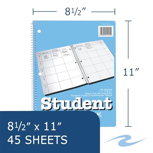 Roaring Spring Student Plan Book, 40-Weeks: Six-Subject Day, Blue/White Cover, (100) 11 x 8.5 Sheets