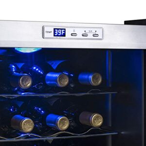 NewAir Compressor Wine Cooler Refrigerator in Stainless Steel | 27 Bottle Capacity | Freestanding or Built-In | UV Protected Glass Door with Lock and Handle AWC-270E