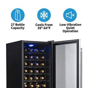 NewAir Compressor Wine Cooler Refrigerator in Stainless Steel | 27 Bottle Capacity | Freestanding or Built-In | UV Protected Glass Door with Lock and Handle AWC-270E