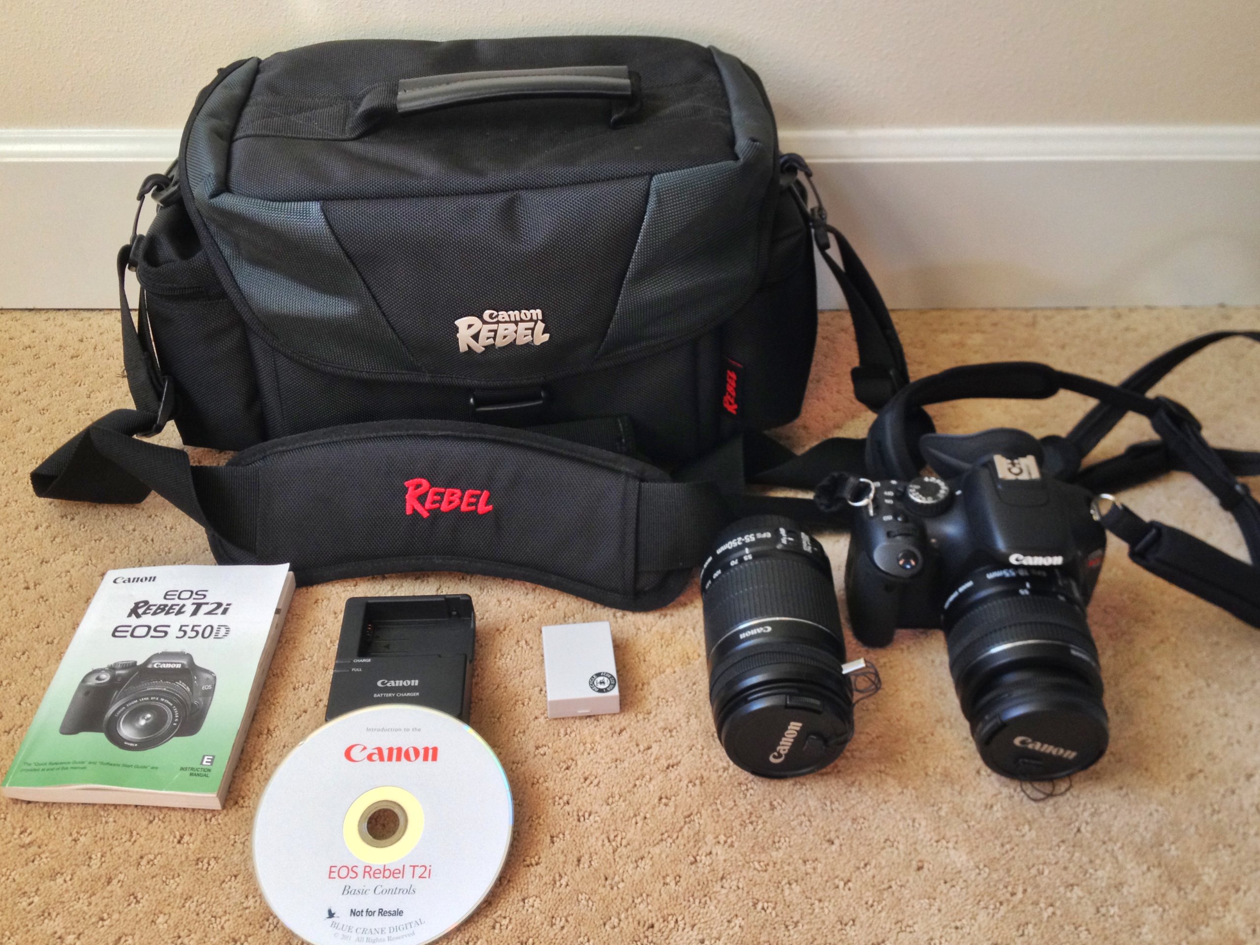 Canon EOS Rebel T2i 18 MP CMOS APS-C Digital SLR Camera with EF-S 18-55mm f/3.5-5.6 IS Lens + Canon EF-S 55-250mm f/4.0-5.6 IS Telephoto Zoom Lens