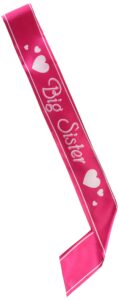 beistle big sister satin sash, 27-inch by 3-1/2-inch, cerise/white