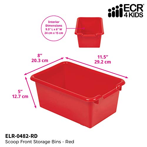 ECR4Kids Scoop Front Storage Bins, Red (10-Pack)