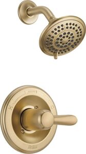 delta faucet lahara 14 series single-function shower faucet set, 5-spray shower head, shower handle, gold shower faucet, delta shower trim kit, champagne bronze t14238-cz (valve not included)