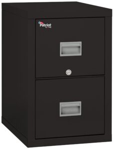 fireking patriot 2p1825-cbl one-hour fireproof vertical filing cabinet, 2 drawers, deep letter or legal size, 18" w x 25" d, black, made in usa