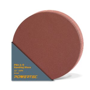 powertec 110600 12-inch psa 80 grit aluminum oxide adhesive sanding disc, 10-pack