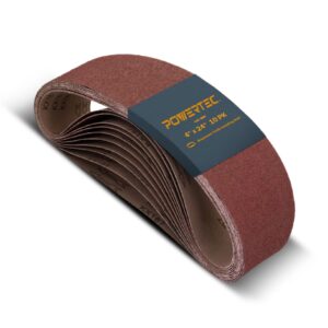 powertec 110080 4 x 24 inch sanding belts, 10pk, 100 grit aluminum oxide belt sander sanding belt, sandpaper for oscillating belt and spindle sander