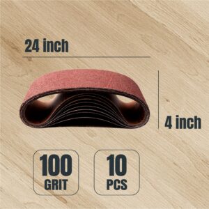 POWERTEC 110080 4 x 24 Inch Sanding Belts, 10PK, 100 Grit Aluminum Oxide Belt Sander Sanding Belt, Sandpaper For Oscillating Belt and Spindle Sander