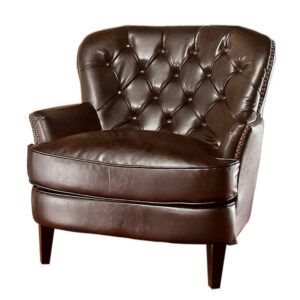 christopher knight home tafton tufted leather club chair, brown 35d x 33.5w x 34.5h in