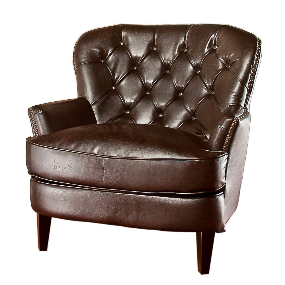 Christopher Knight Home Tafton Tufted Leather Club Chair, Brown 35D x 33.5W x 34.5H in