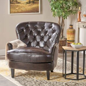 Christopher Knight Home Tafton Tufted Leather Club Chair, Brown 35D x 33.5W x 34.5H in