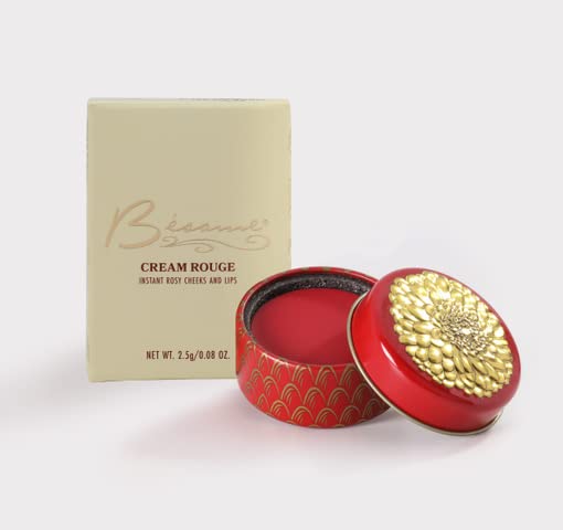 Besame Cosmetics | Crimson Cream Rouge - 1938 | Cream Blush for Cheeks + Lips with Long Wearing Matte Finish | Vintage Makeup in Reusable Tin | 2-in-1 Lip and Cheek Tint | Vegan Makeup Blush