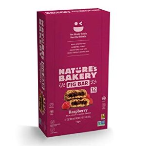 Nature’s Bakery Whole Wheat Fig Bars, Raspberry, Real Fruit, Vegan, Non-GMO, Snack bar, 1 box with 12 twin packs (12 twin packs)