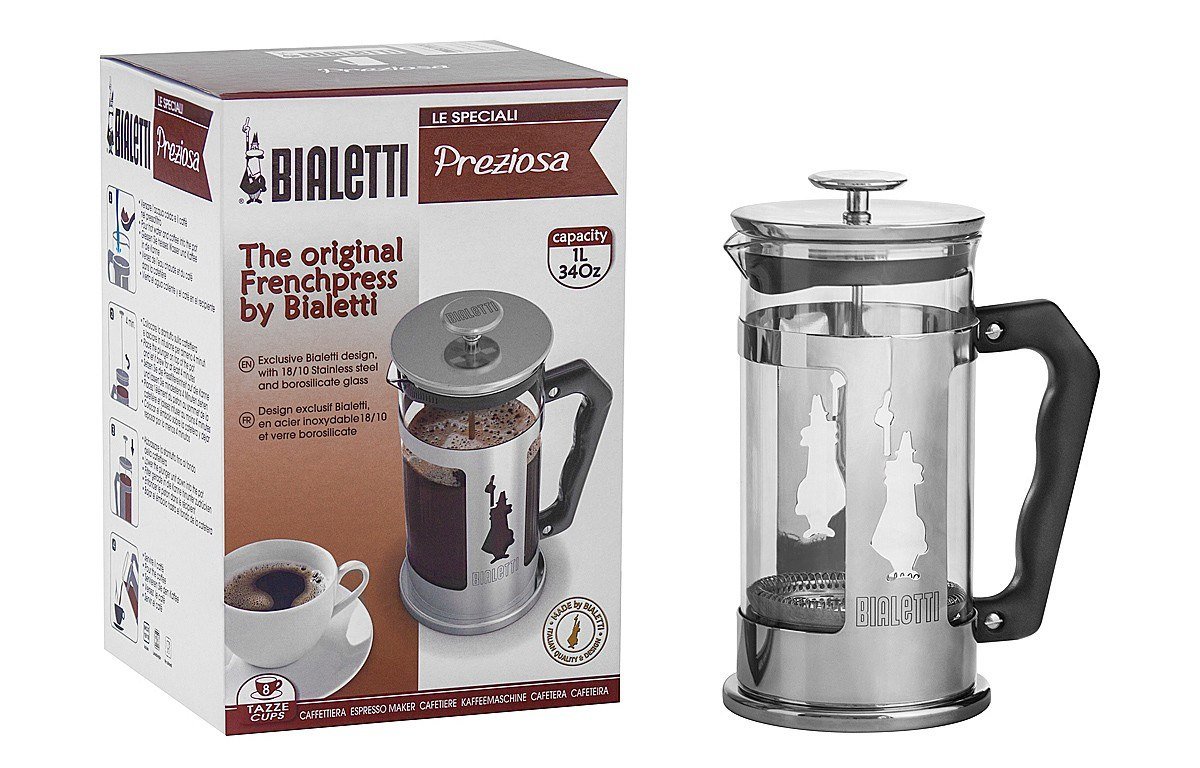 Bialetti French Press Coffee Maker, 8 Cup, Preziosa Stainless Steel