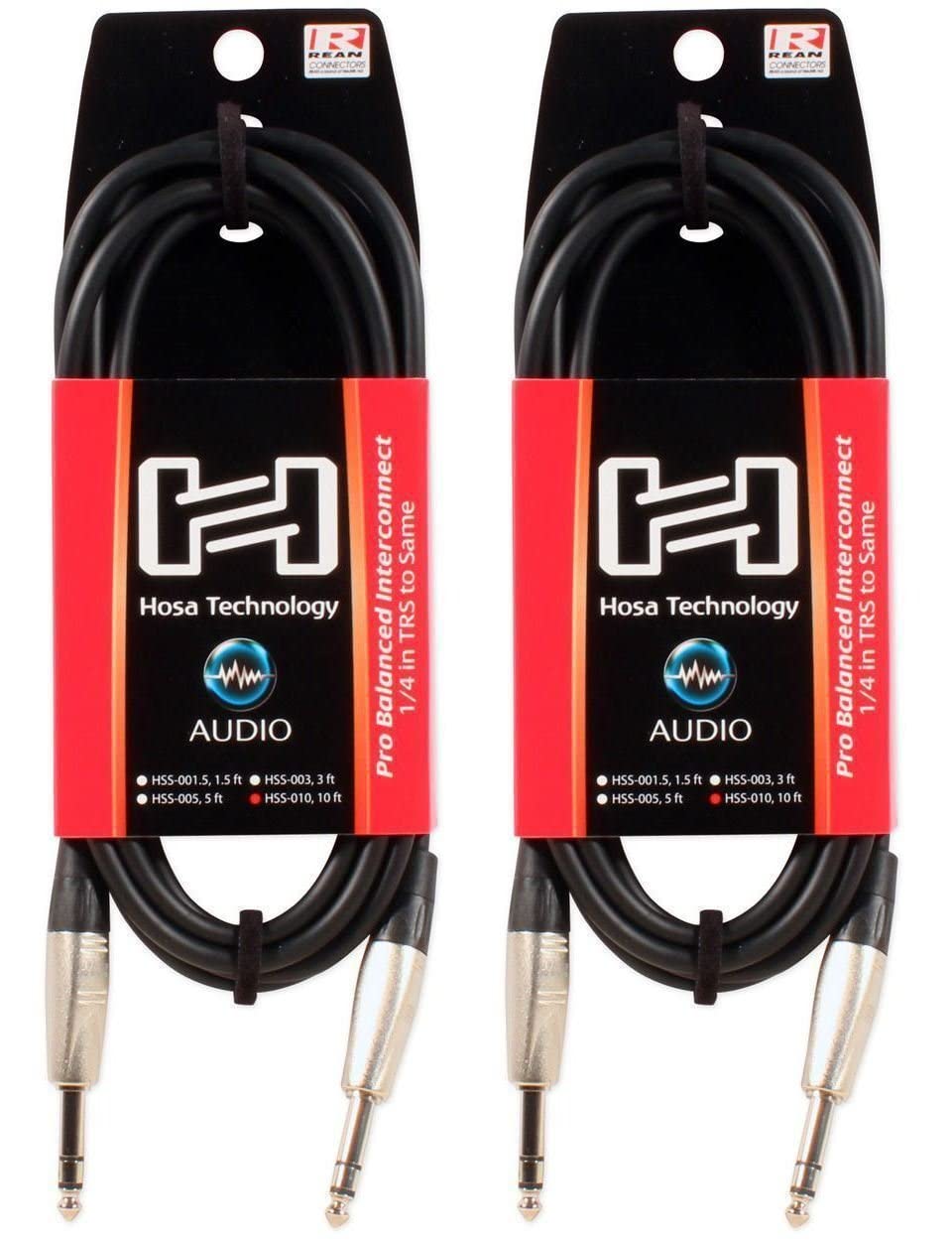 Hosa HSS-010 REAN 1/4" TRS to REAN 1/4" TRS Pro Balanced Interconnect, 10 Feet, Speaker