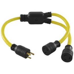 conntek 3-feet generator y adapter, 20-amp locking l5-20p to (2) l5-20r 20-amp locking female connector