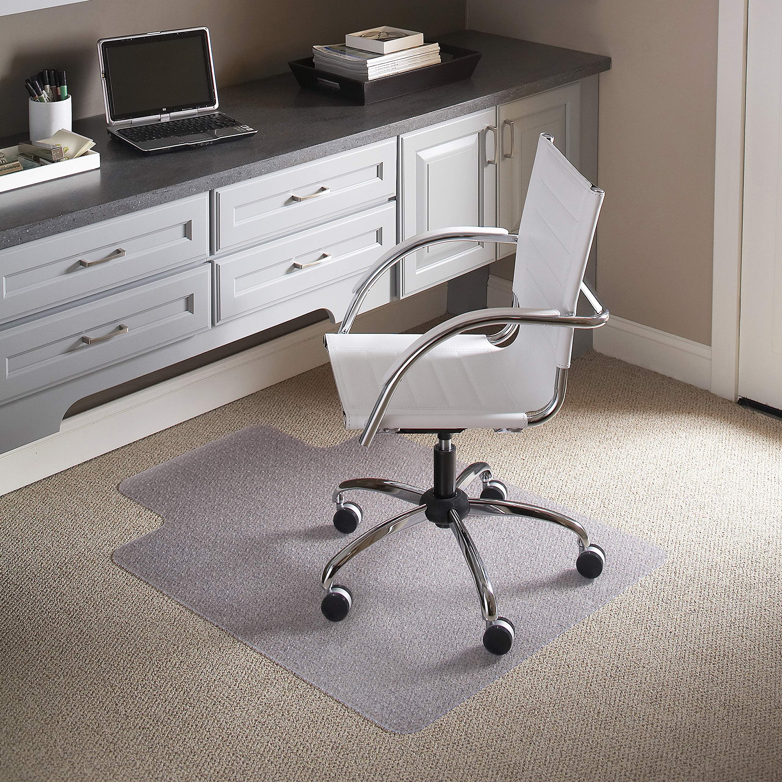 Flash Furniture Jackson 45'' x 53'' Low Pile Carpet Chair Mat with Lip with Studded Gripper Back and Scuff Resistant Textured Top