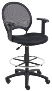 boss office products mesh drafting stool with adjustable arms in black