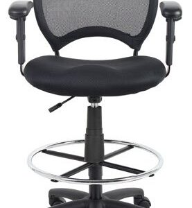 Boss Office Products Mesh Drafting Stool with Adjustable Arms in Black