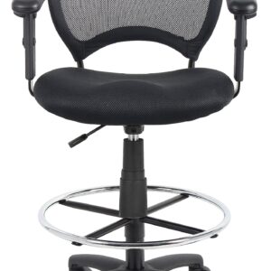 Boss Office Products Mesh Drafting Stool with Adjustable Arms in Black