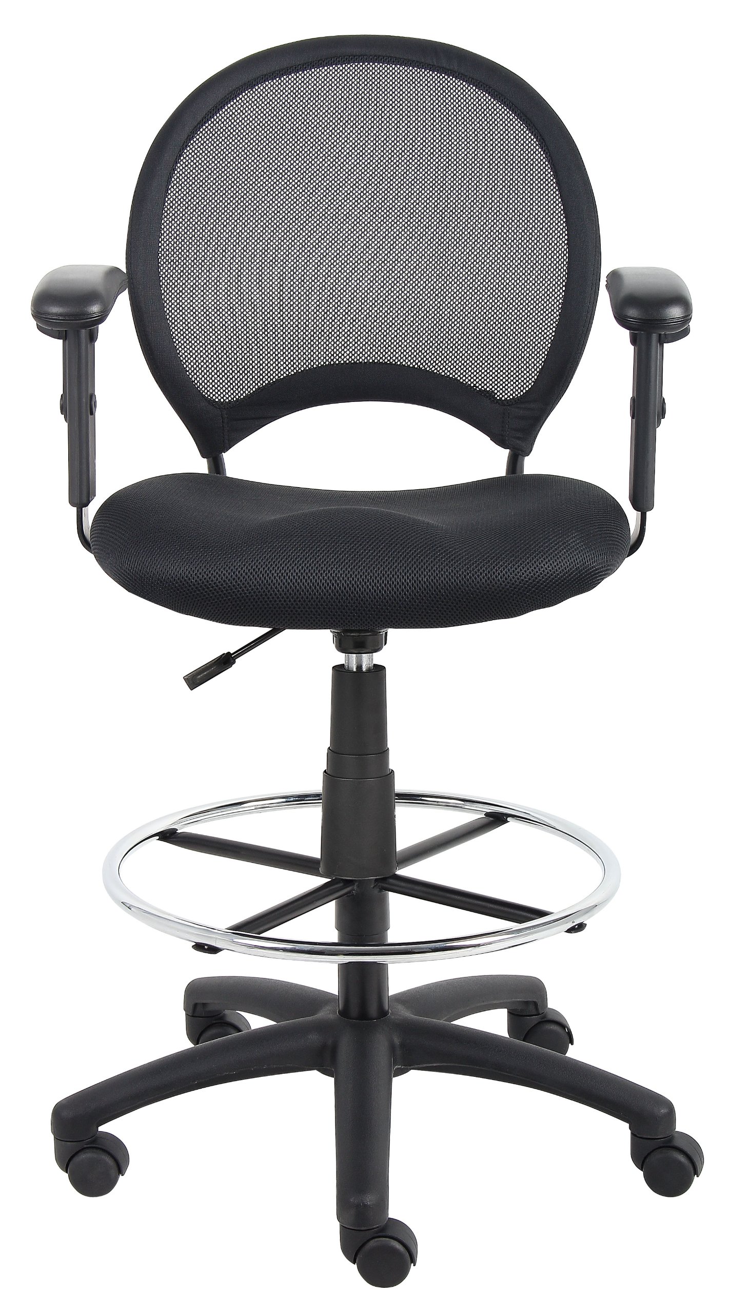 Boss Office Products Mesh Drafting Stool with Adjustable Arms in Black