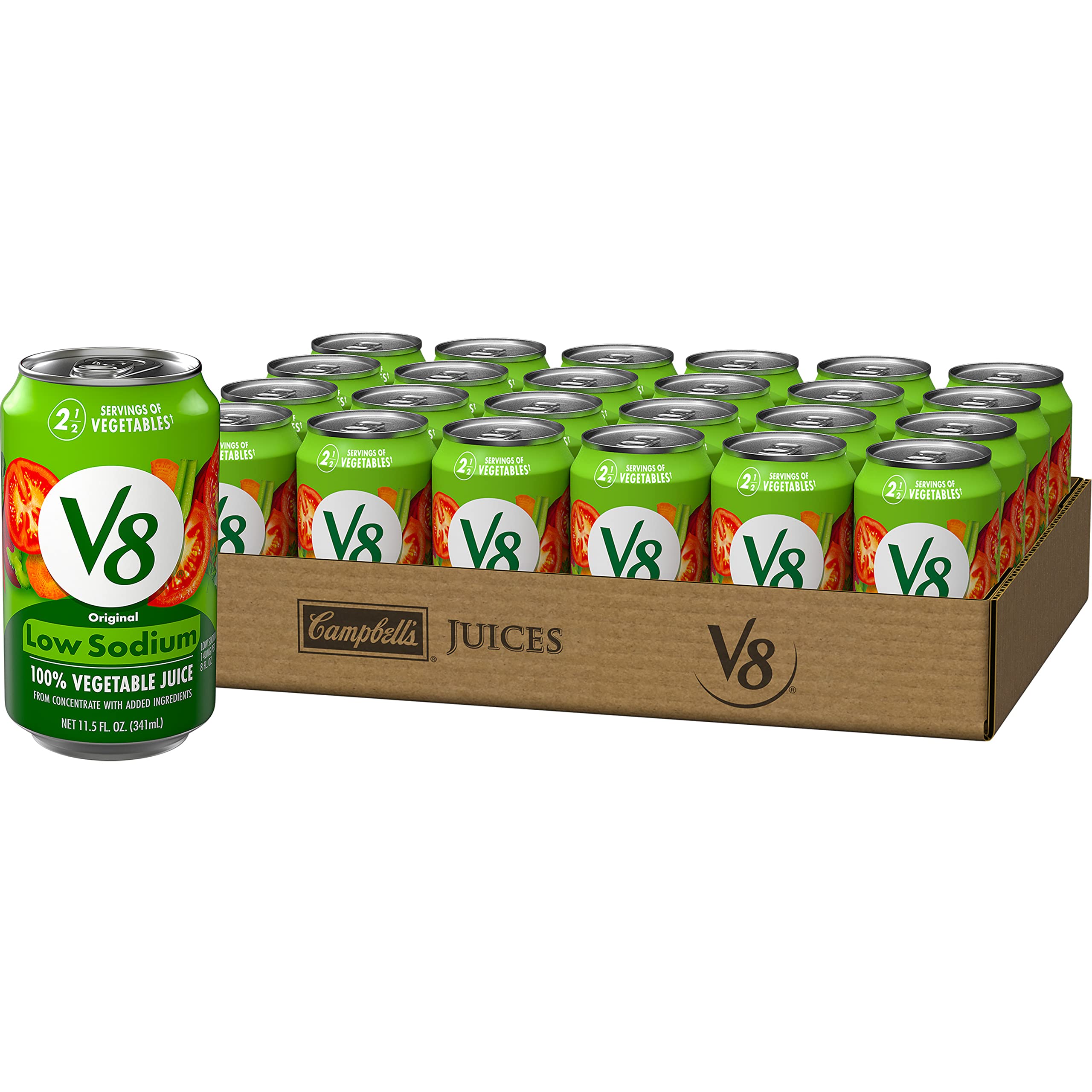 V8 Low Sodium Original 100% Vegetable Juice, 11.5 fl oz Can (Pack of 24)