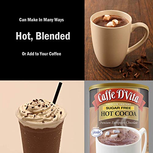 Caffe D'Vita Sugar Free Hot Cocoa Mix - Sugar Free Hot Chocolate Mix, Gluten Free, Low Fat, No Cholesterol, No Hydrogenated Oils, No Trans Fat, Kosher, Hot Cocoa Mix Bulk - 10 Oz Can