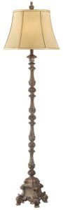 regency hill rustic french country traditional style floor lamp standing 62" tall faux wood antique candlestick beige silk fabric bell shade decor for living room reading house bedroom home