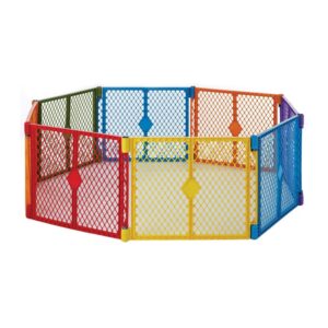 toddleroo by north states superyard colorplay 8 panel free standing play yard, indoor or outdoor baby playpen, baby gate. made in usa. 6.5 feet corner to corner play pen (26" tall, multicolor)