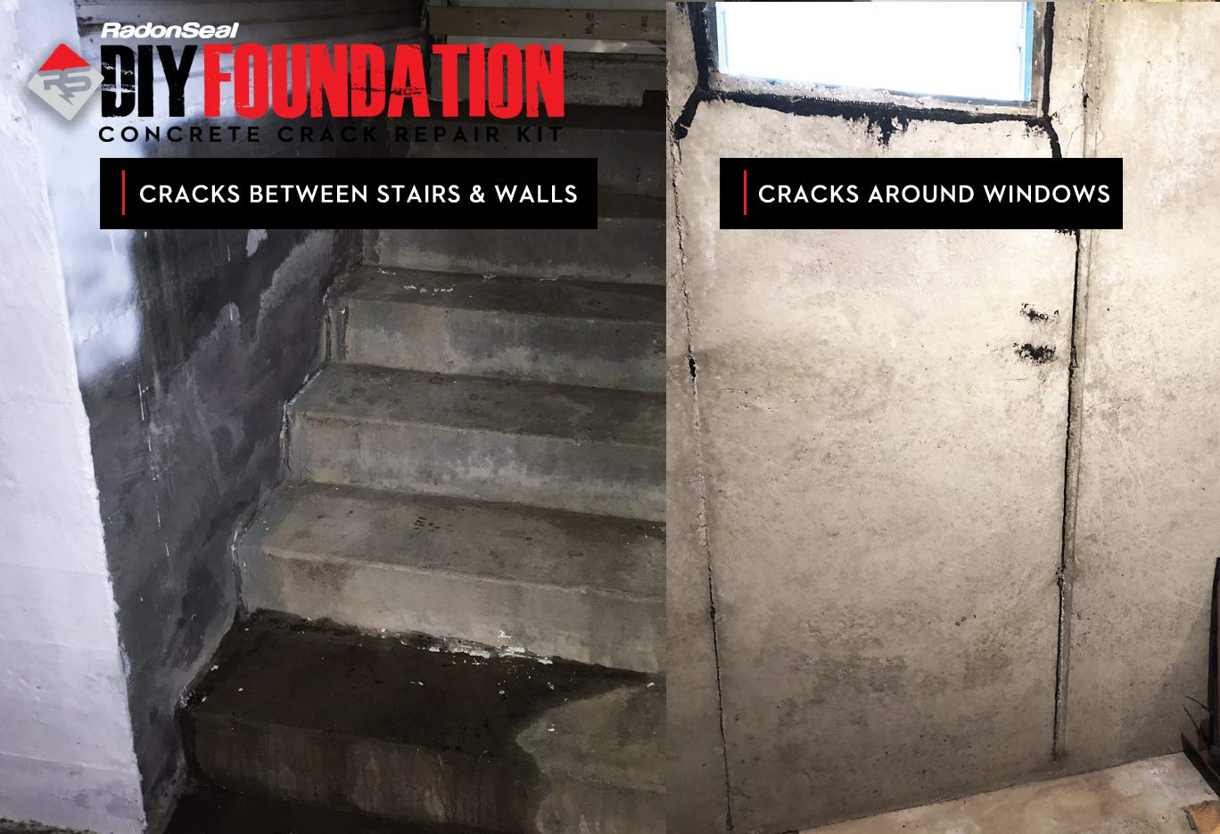 RadonSeal Concrete Foundation Crack Repair Kit (10 ft) - The Homeowner's Solution to Fixing Basement Wall Cracks Like The Pros!