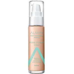 almay foundation, acne face makeup with salicylic acid, face makeup with skincare ingredients, matte finish, hypoallergenic, cruelty free, dermatologist tested foundation, 300 naked, 1 oz