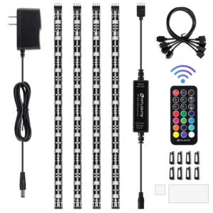 hitlights led strip lights, 4 pre-cut waterproof rgb small led light strip kit dimmable color changing smd 5050 led tape light with rf remote, ul-listed power supply and connectors for tv bedroom home