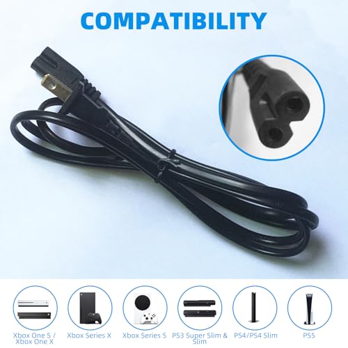 Parts Express Replacement AC Power Cord AC Power Cord for Xbox One S/X, Xbox Series X/S Sony PS4 2 Prong TV Power Cord Compatible for Printer, Monitor, Game Console DVR Chassis and Fans