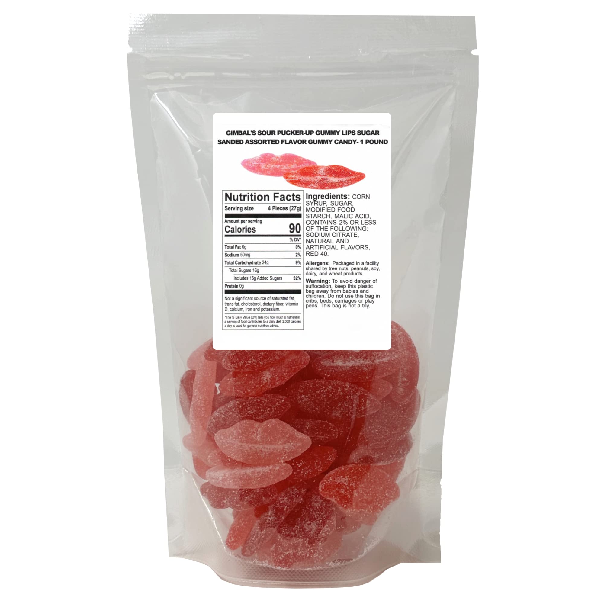 Gimbal's Fine Candies Sour Pucker-up Gummy Lips, 1 Lb, 68 Pieces, Assorted Flavors