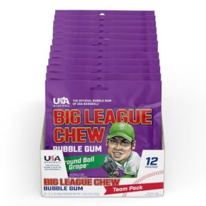 big league chew ground ball grape bubble gum - juicy grape flavor explosion | ideal for baseball games, teams, concessions, parties, and beyond | pack of 12 bags (2.12oz each)