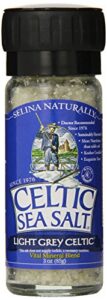 celtic sea salt, light grey grinder, 3 oz white