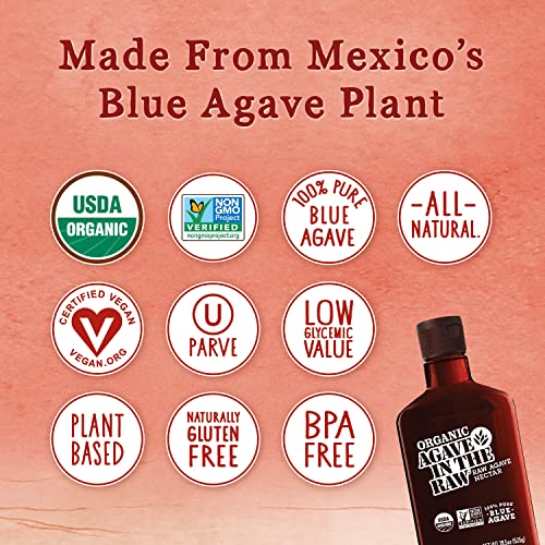 Organic Agave Nectar Sweetener, Blue Agave Syrup - Vegan, Gluten-Free, Low Carb Sugar Substitute for Baking & Drinks