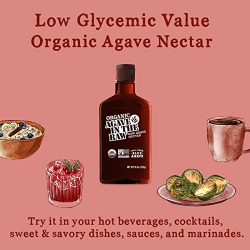 Organic Agave Nectar Sweetener, Blue Agave Syrup - Vegan, Gluten-Free, Low Carb Sugar Substitute for Baking & Drinks