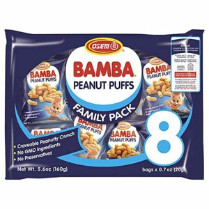 osem bamba peanut snacks for families - all natural peanut puffs family pack (pack of 8 x 0.7oz bags) - peanut butter puffs made with 50% peanuts.
