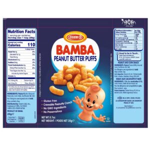 Osem Bamba Peanut Snacks for Families - All Natural Peanut Puffs Family Pack (Pack of 8 x 0.7oz Bags) - Peanut Butter Puffs made with 50% peanuts.