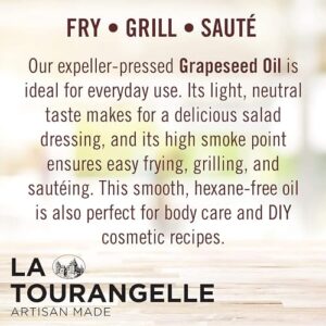 La Tourangelle, Expeller-Pressed Grapeseed Oil, High Heat Neutral Cooking Oil, Cast Iron Seasoning, Also Great for Skin, Hair, and DIY Beauty Recipes, 16.9 fl oz