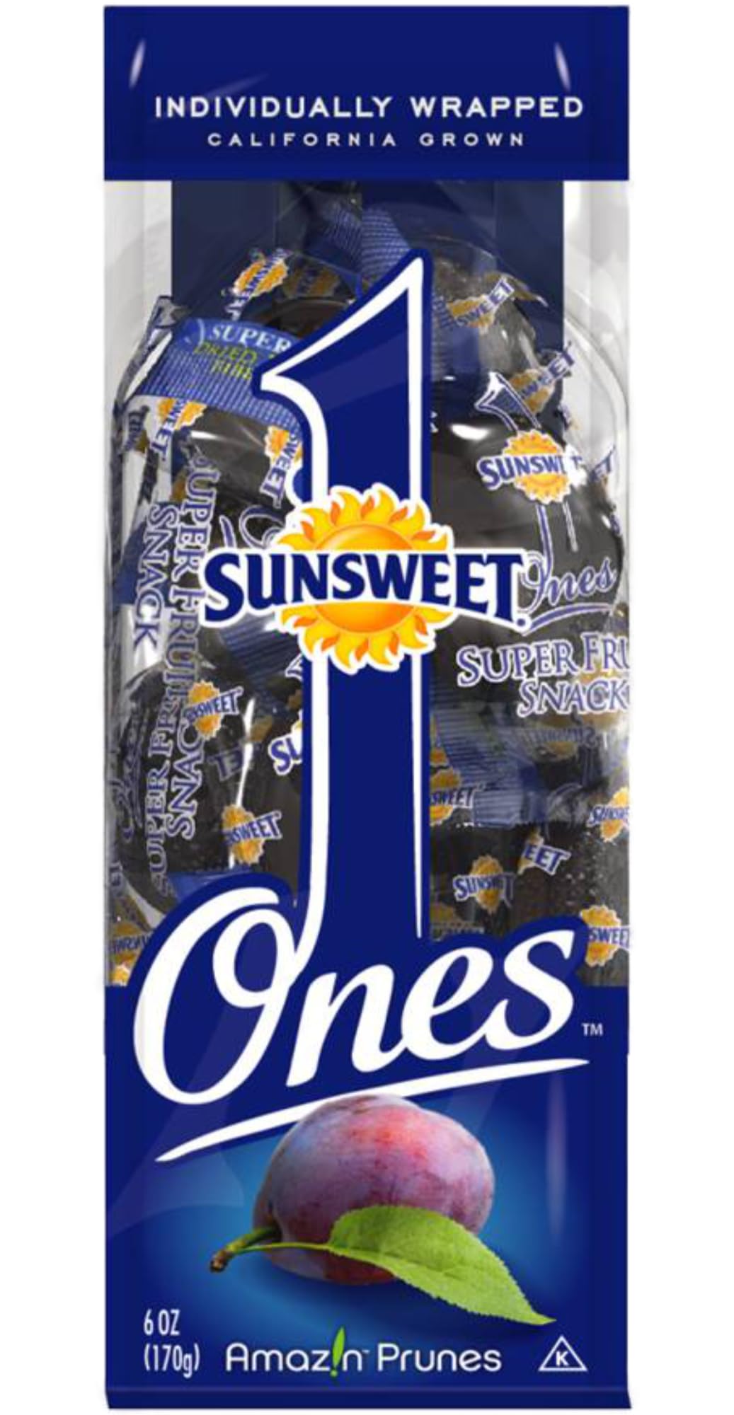 Sunsweet Gold Label Ones Super Select California Individually Wrapped Prunes 6.0 Ounces (Pack of 2)(Packaging May Vary)