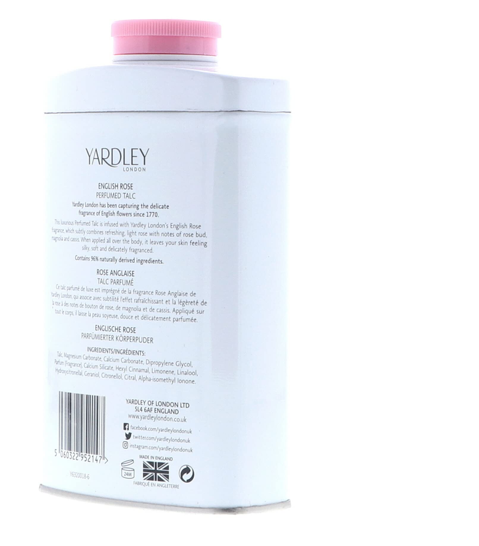 Yardley London Scented Talc Powder, English Rose Scent, 7 Oz/ 200 g