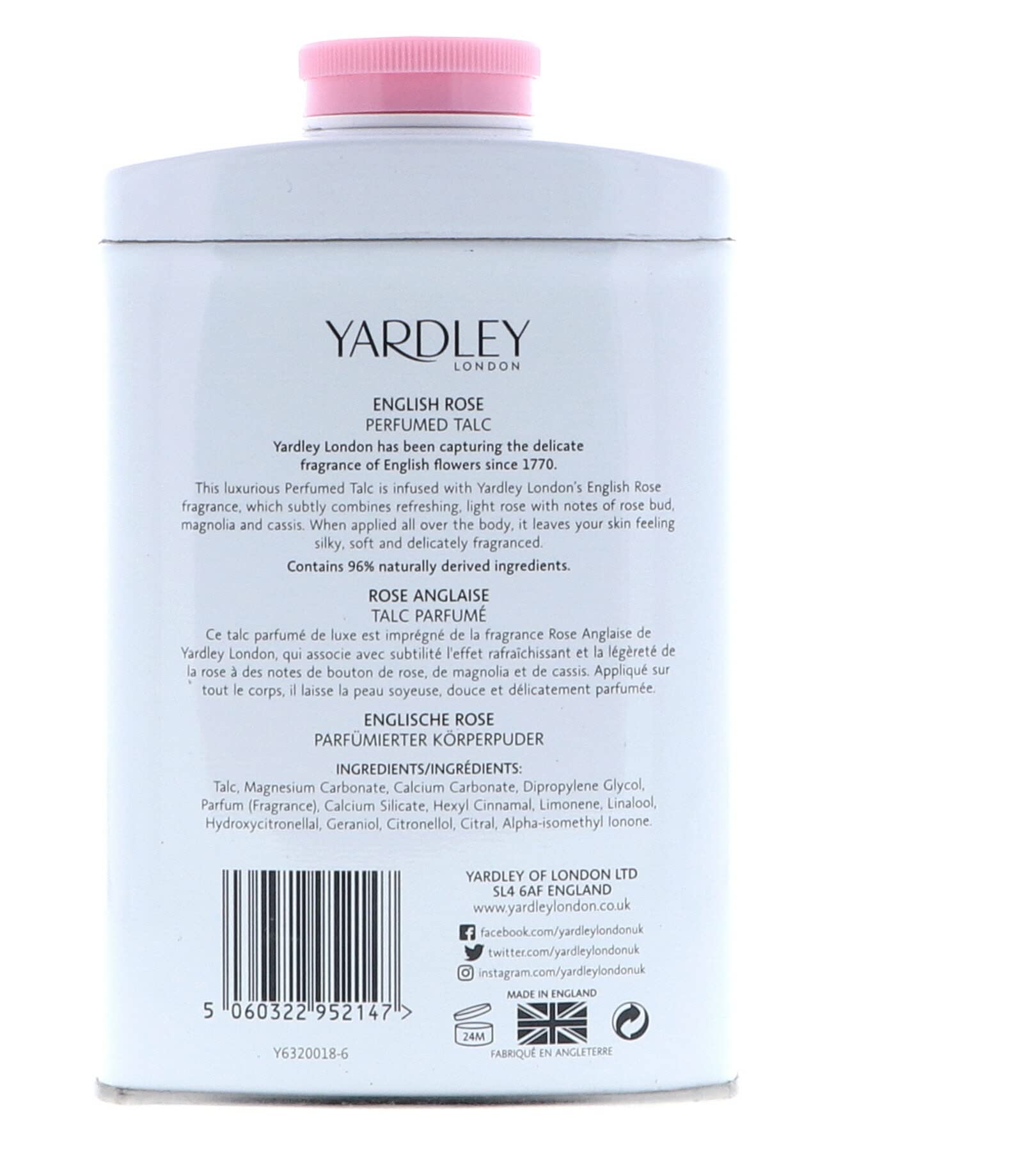 Yardley London Scented Talc Powder, English Rose Scent, 7 Oz/ 200 g