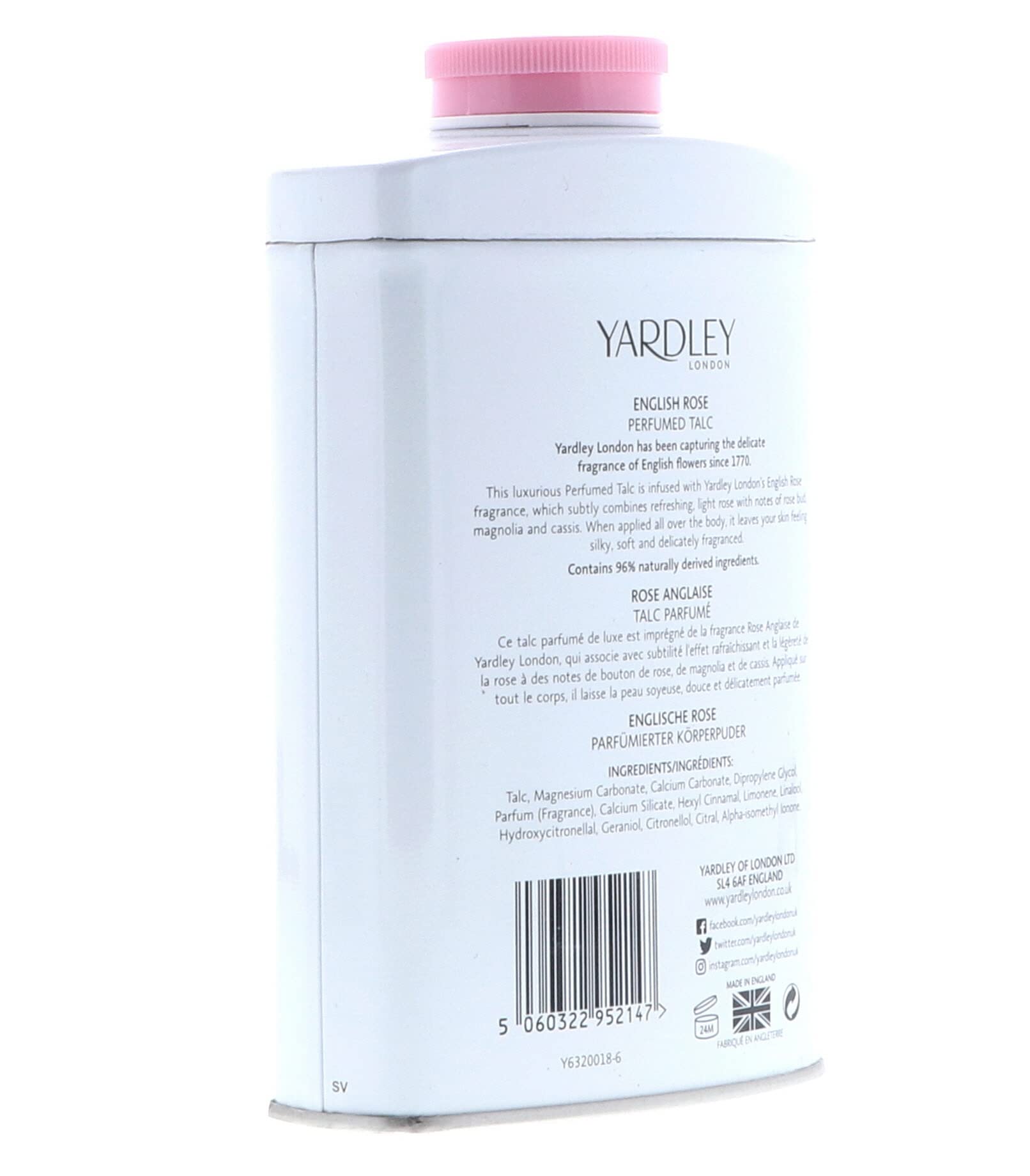 Yardley London Scented Talc Powder, English Rose Scent, 7 Oz/ 200 g