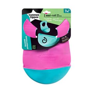 Tommee Tippee Easi-Roll Baby Bib, Crumb & Drip Catcher, Pink & Teal - 7+ Months, 2 Count