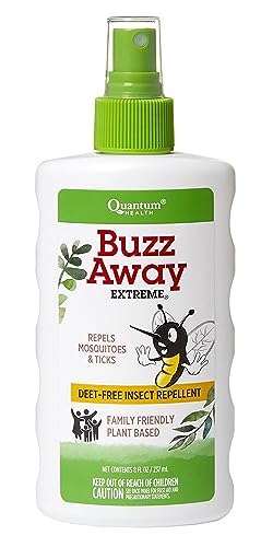 Quantum Health Buzz Away Extreme Insect Repellent DEET Free Cedarwood Lemongrass & Citronella Oil Outdoor Mosquito & Tick Bug Spray Powerful Plants Repel Bugs Off Your Skin, Safe for Kids - 8 Ounce