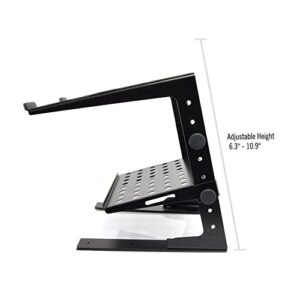 Pyle Portable Adjustable Laptop Stand - 6.3 to 10.9 Inch Standing Table Monitor or Computer Desk Workstation Riser with Shelf Storage and Height Alignment for DJ, PC, Gaming, Home or Office - PLPTS30