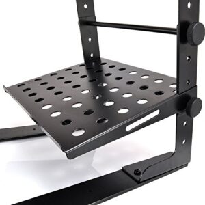 Pyle Portable Adjustable Laptop Stand - 6.3 to 10.9 Inch Standing Table Monitor or Computer Desk Workstation Riser with Shelf Storage and Height Alignment for DJ, PC, Gaming, Home or Office - PLPTS30