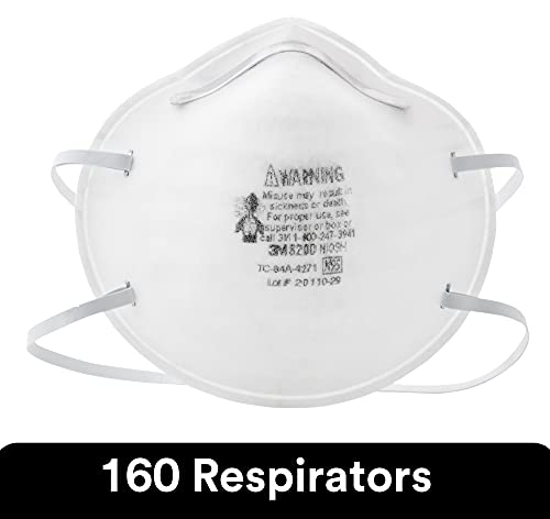 3M N95 Particulate Respirator 8200, 160/Case, Disposable, Sweeping, Sanding, Grinding, Sawing, Bagging, Dust, 8 Packs of 20 Respirators