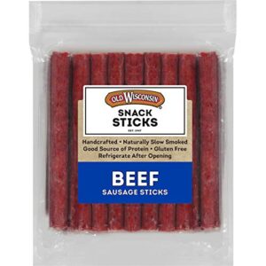 old wisconsin beef sausage snack sticks, naturally smoked, ready to eat, high protein, low carb, keto, gluten free, 26 ounce resealable package